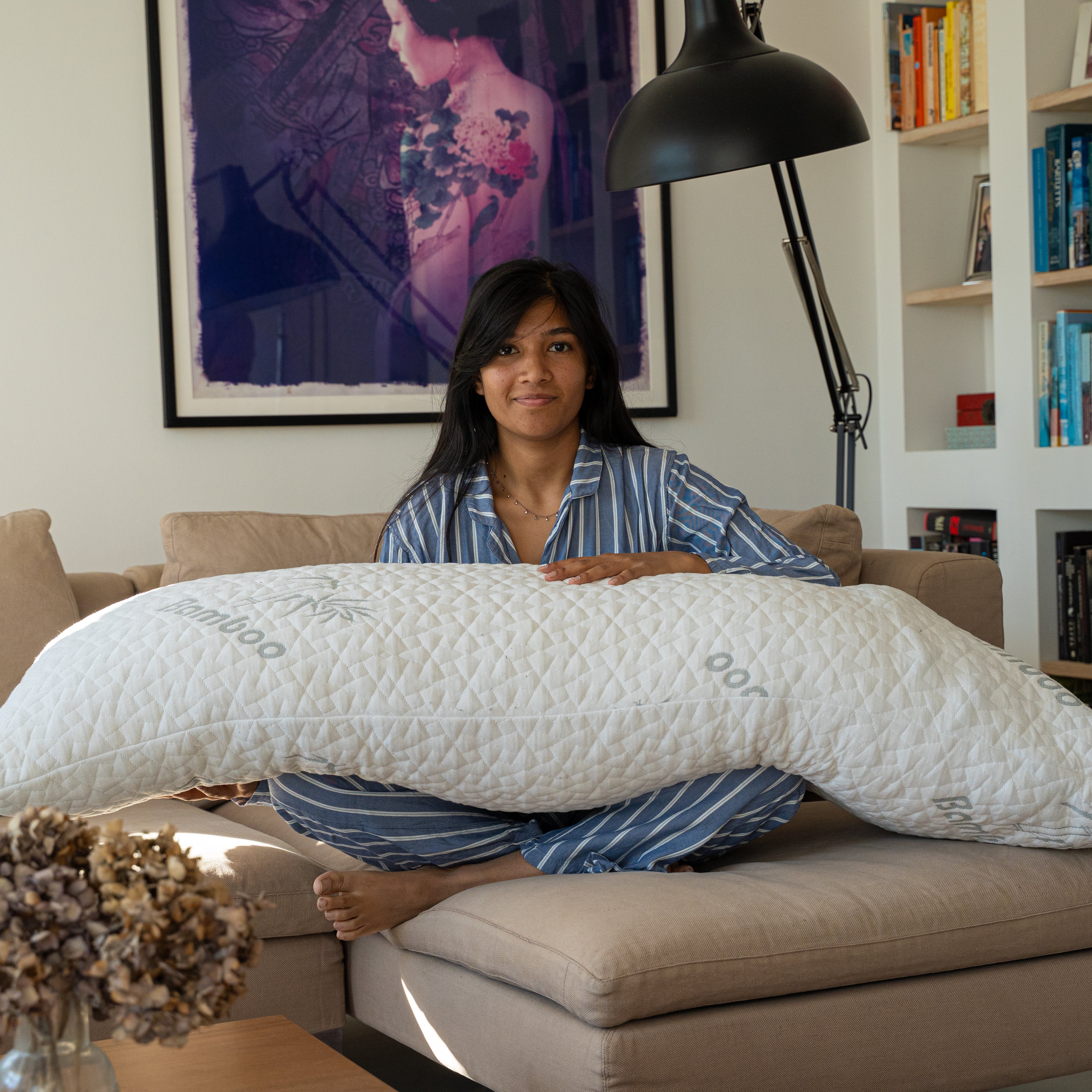 145 x 50 cm, Luksus Body Pillow med Bambus Cover og Memory Foam