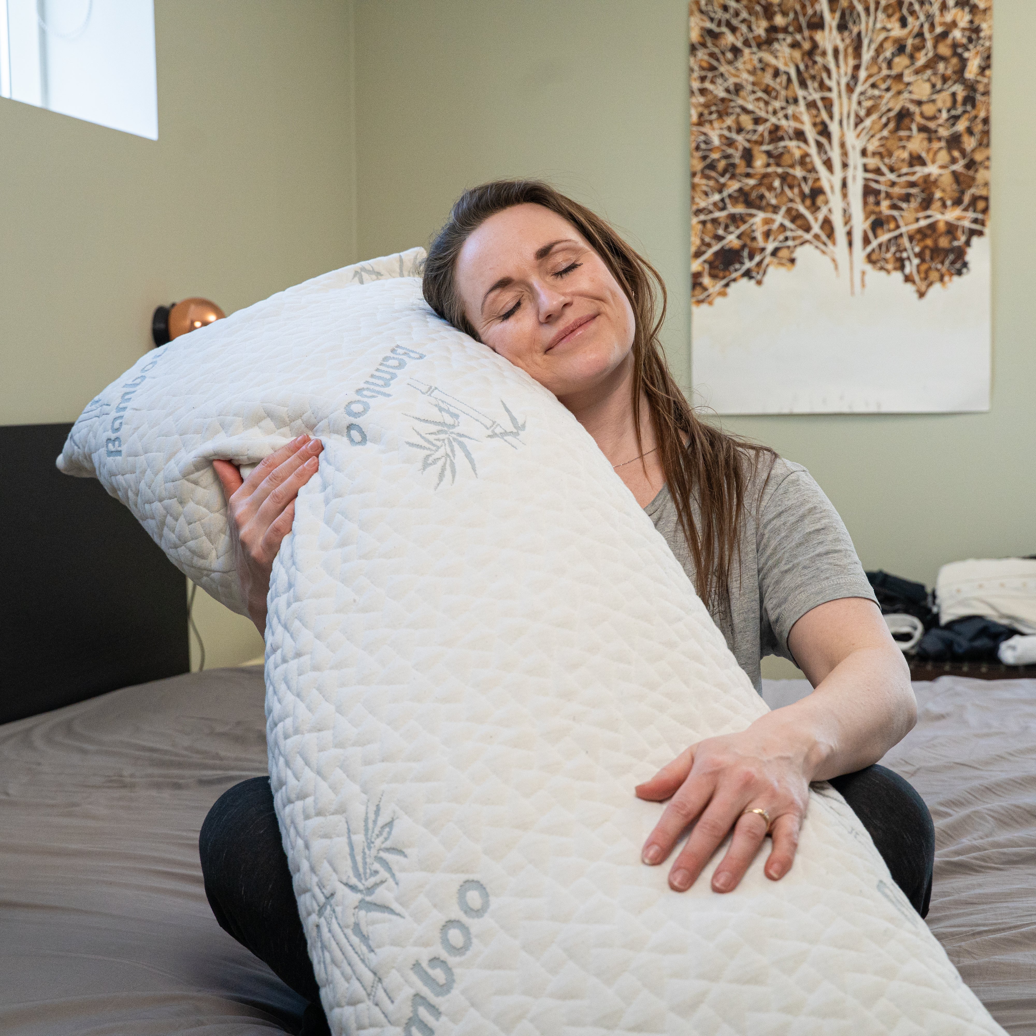 145 x 50 cm, Luksus Body Pillow med Bambus Cover og Memory Foam